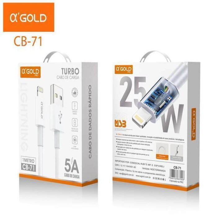 Cabo De Dados Celular Carga Usb 25w Turbo cb-71 Para iPhone 1metro