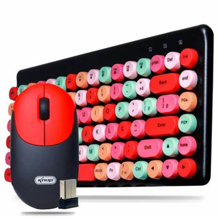 Teclado e Mouse sem Fio Colorido Knup KP-TE112