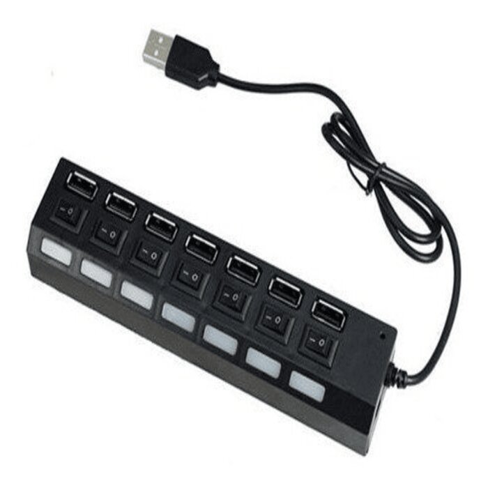 Super Hub Com 7 Portas Usb Botão On/off Led Cor Preto Knup HB-T57